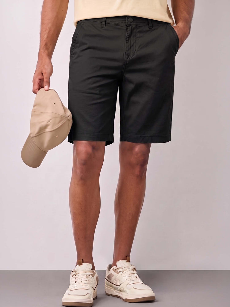 Black Cotton Stretch Shorts