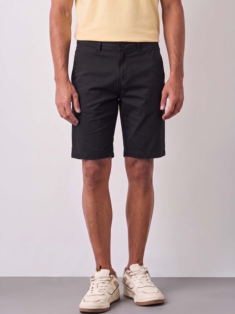 Black Cotton Stretch Shorts