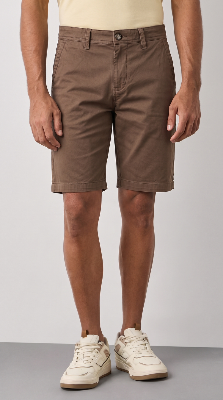 Brown Cotton Stretch Shorts