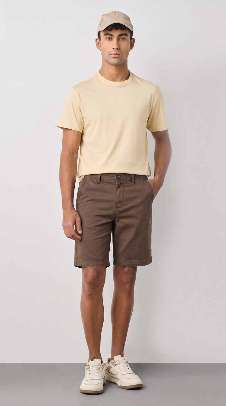 Brown Cotton Stretch Shorts