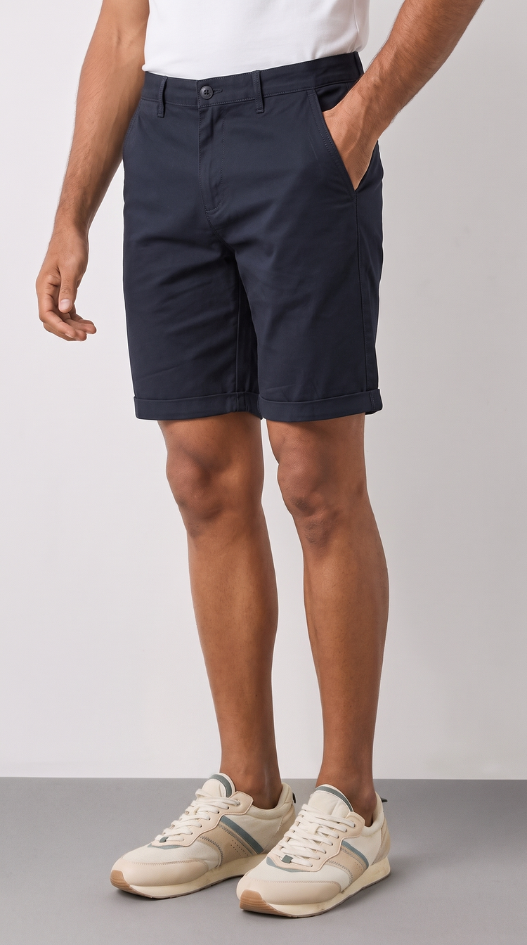 Navy Cotton Stretch Shorts