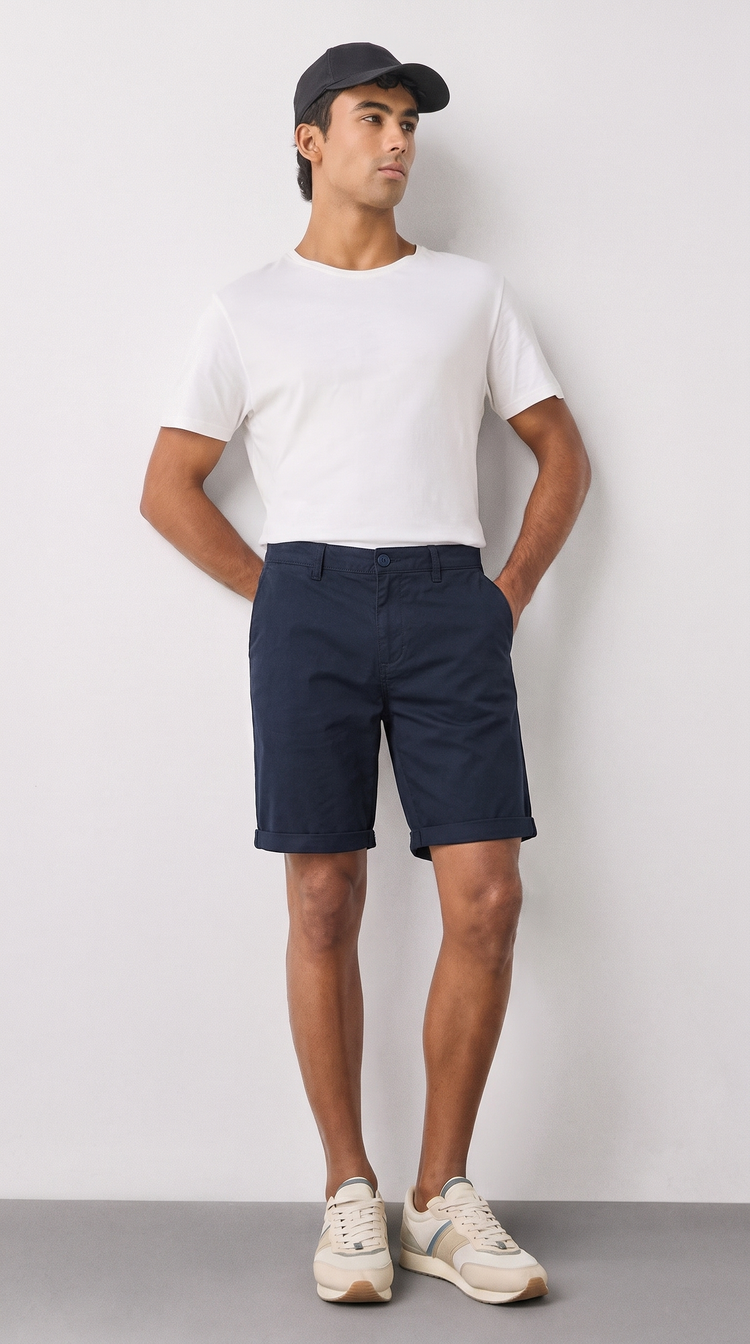 Navy Cotton Stretch Shorts
