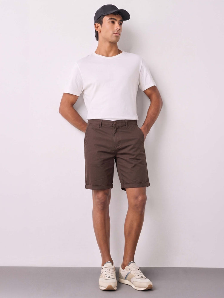 Brown Cotton Stretch Shorts