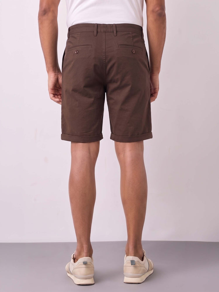 Brown Cotton Stretch Shorts