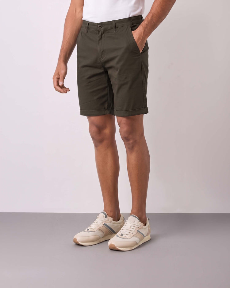 Olive Cotton Stretch Shorts
