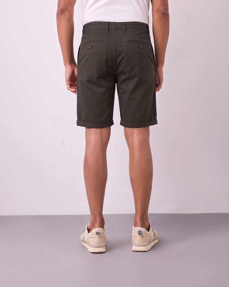 Olive Cotton Stretch Shorts