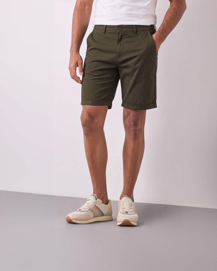 Olive Cotton Stretch Shorts