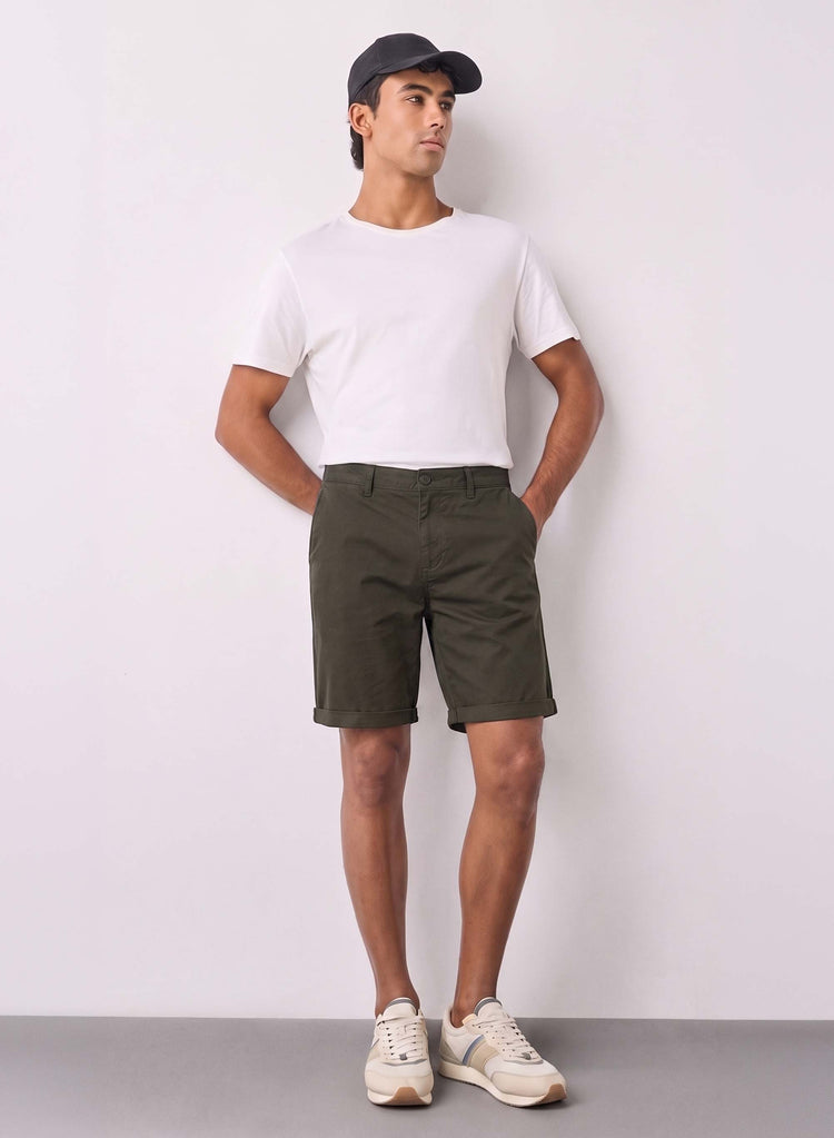 Olive Cotton Stretch Shorts