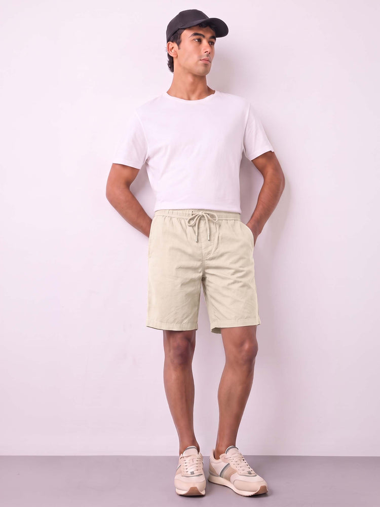 Cream Cotton Stretch Shorts
