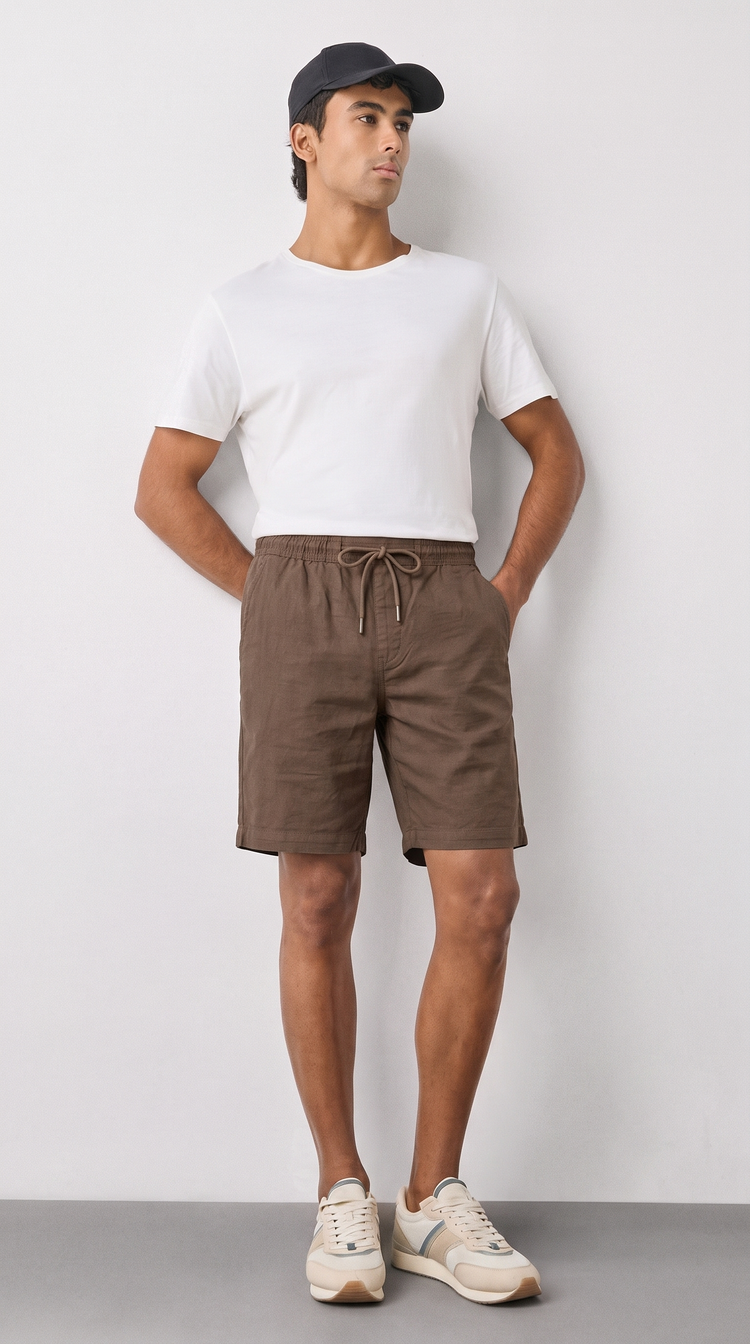 Brown Cotton Stretch Shorts