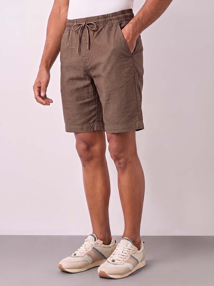 Brown Cotton Stretch Shorts