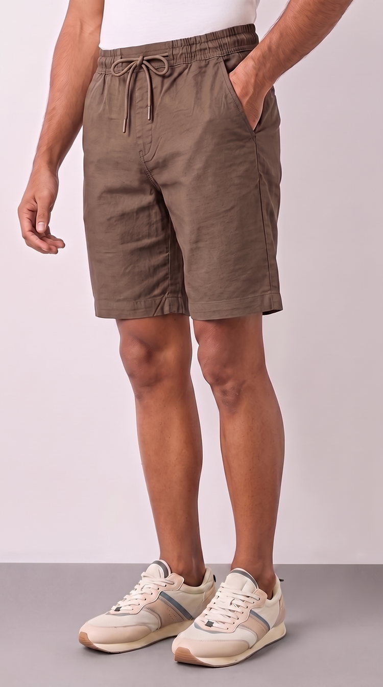 Brown Cotton Stretch Shorts