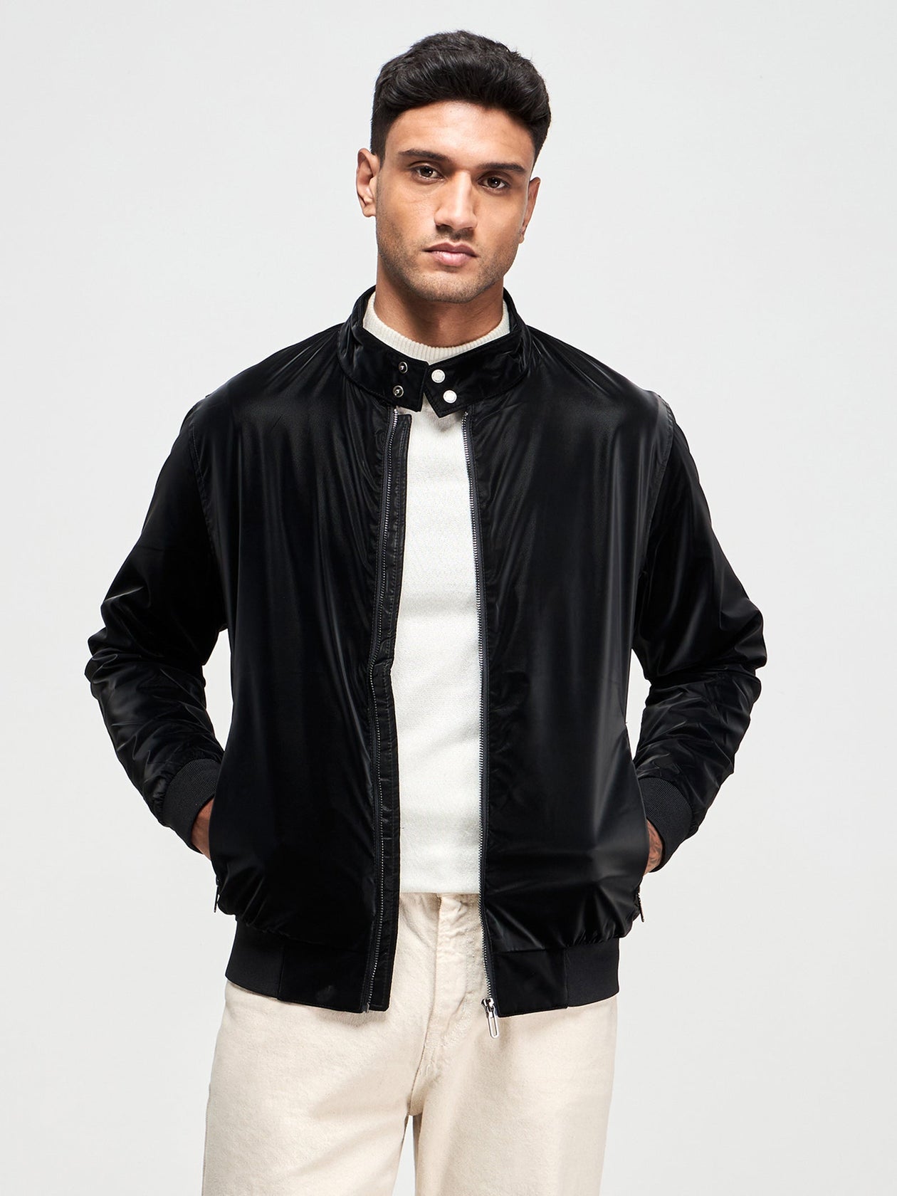 Leather Effect High Neck Jacket