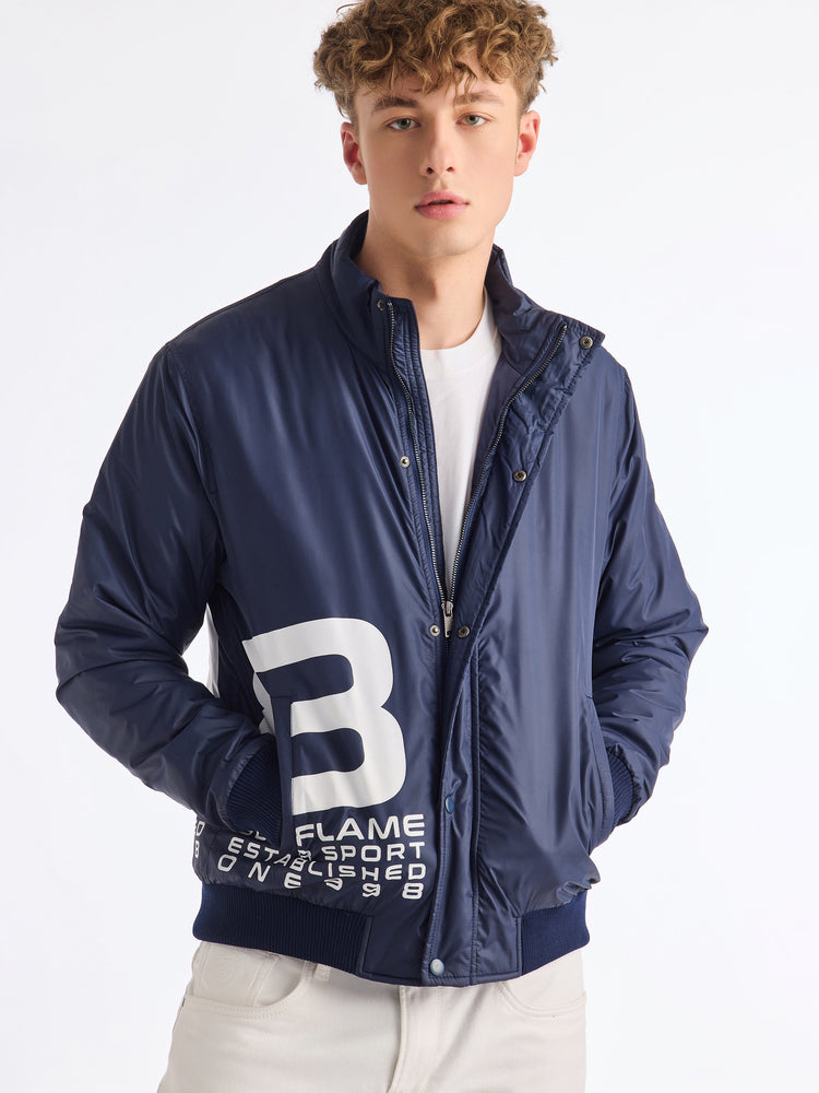 Navy Printed Racing Jacket