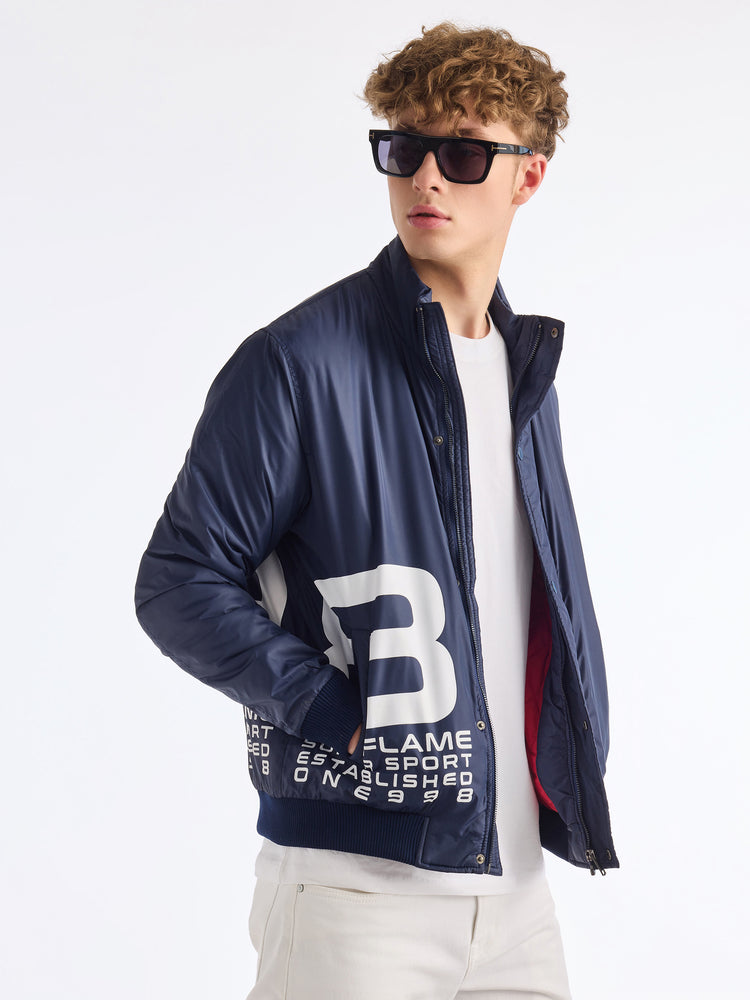 Navy Printed Racing Jacket