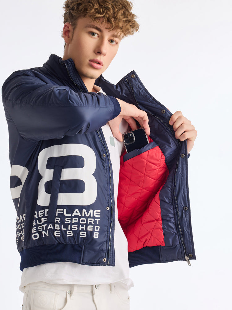 Navy Printed Racing Jacket