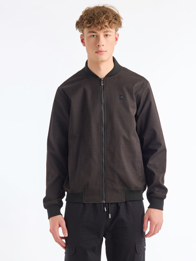 Brown Cotton Stretch Bomber Jacket