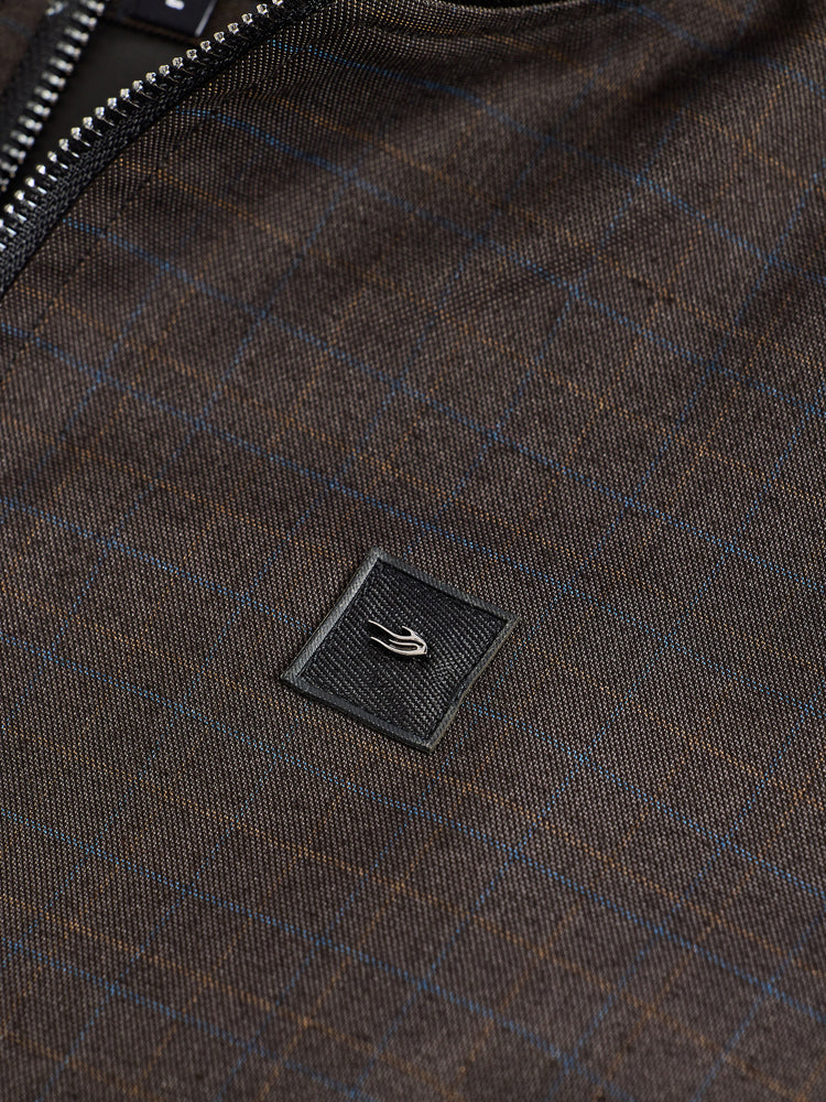 Brown Cotton Stretch Bomber Jacket