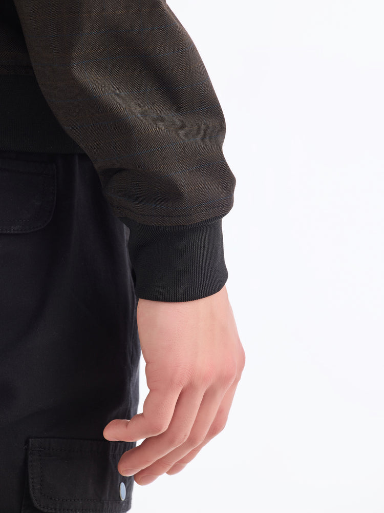 Brown Cotton Stretch Bomber Jacket