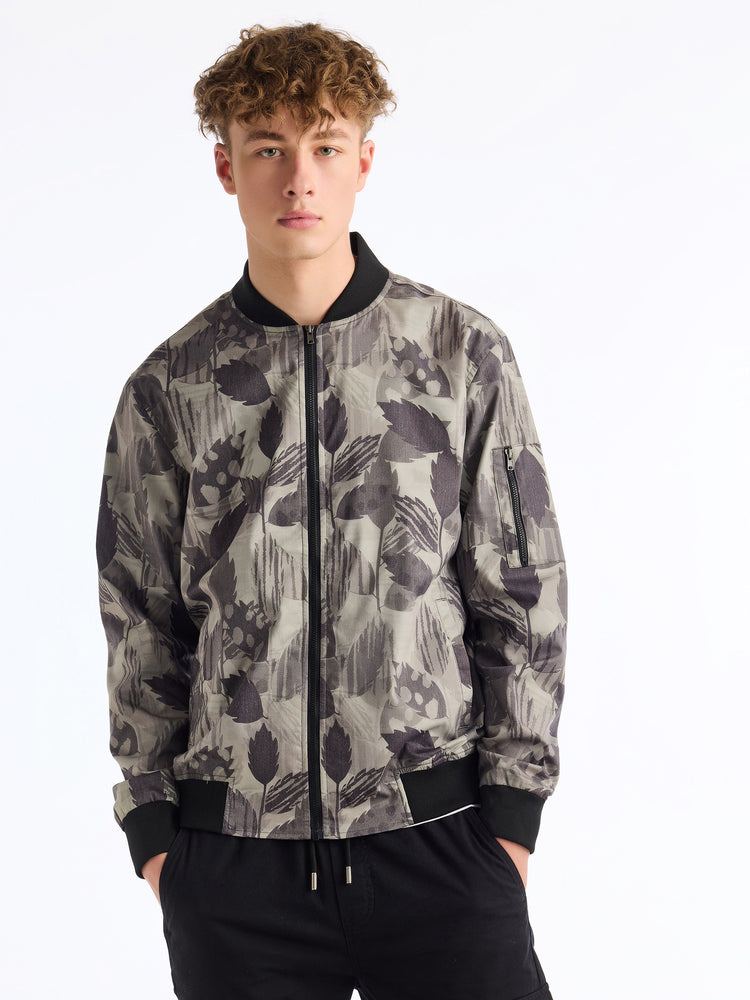 Olive Cotton Stretch Bomber Jacket
