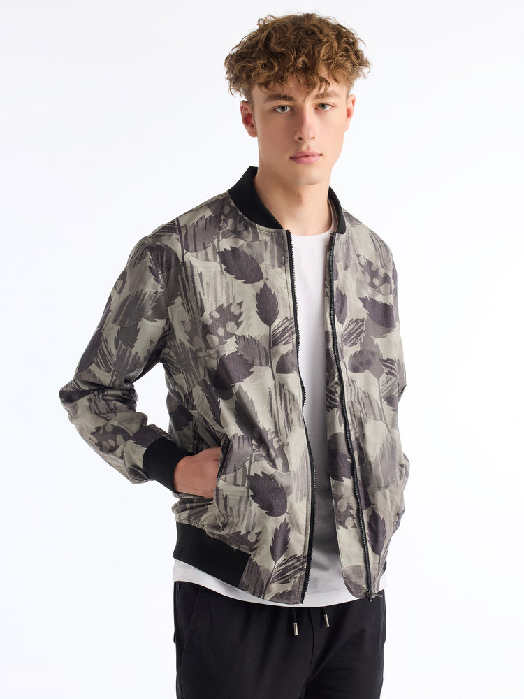 Olive Cotton Stretch Bomber Jacket