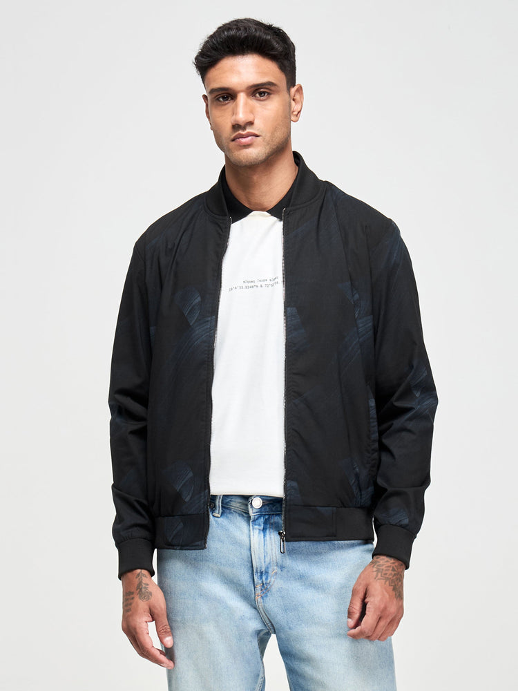 Abstract Print Bomber Jacket