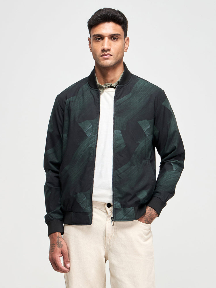 Abstract Print Bomber Jacket