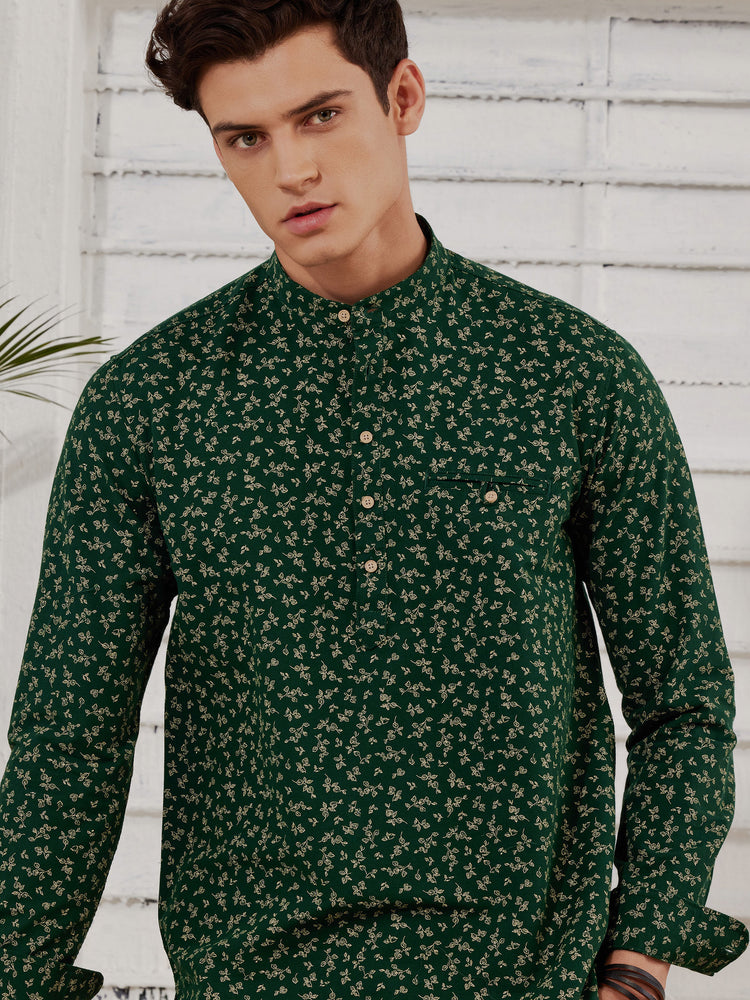 Green  Printed  Kurta