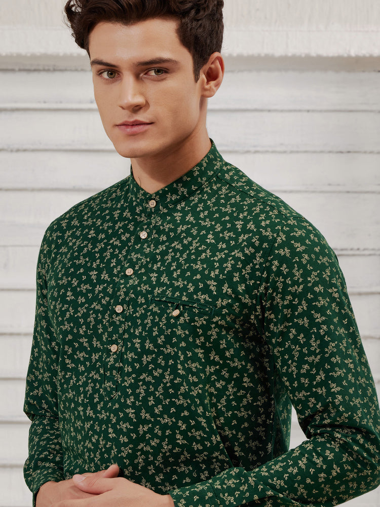 Green  Printed  Kurta