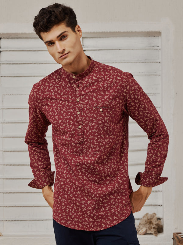 Maroon  Printed  Kurta