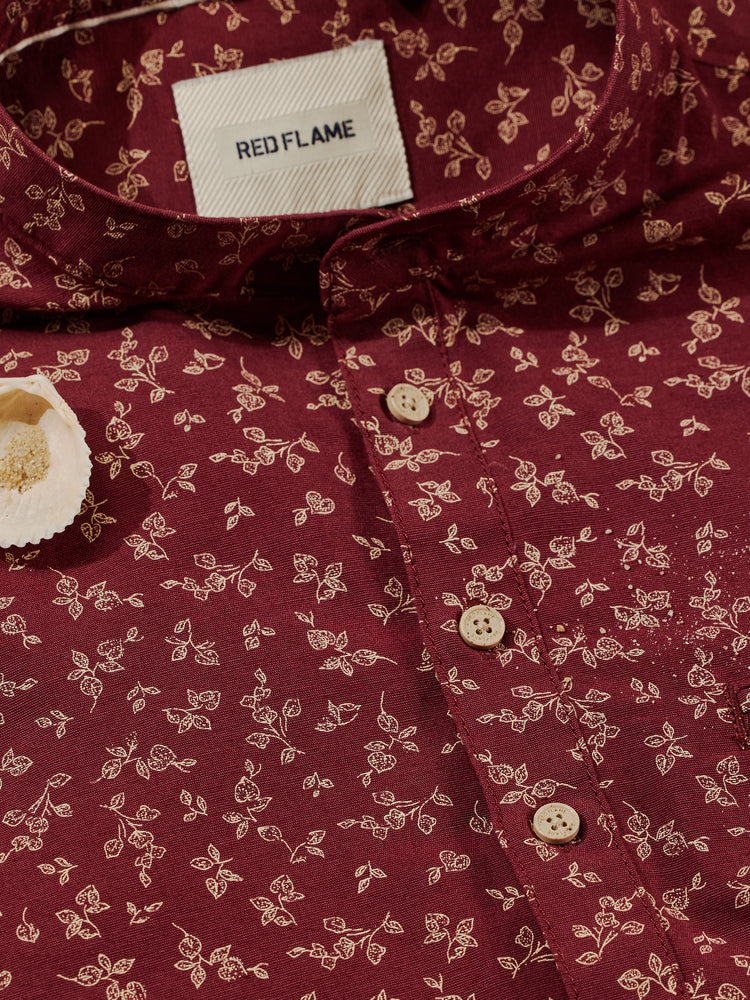 Maroon  Printed  Kurta