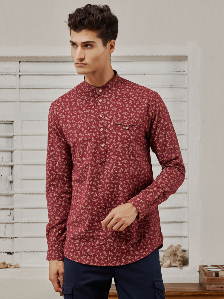 Maroon  Printed  Kurta