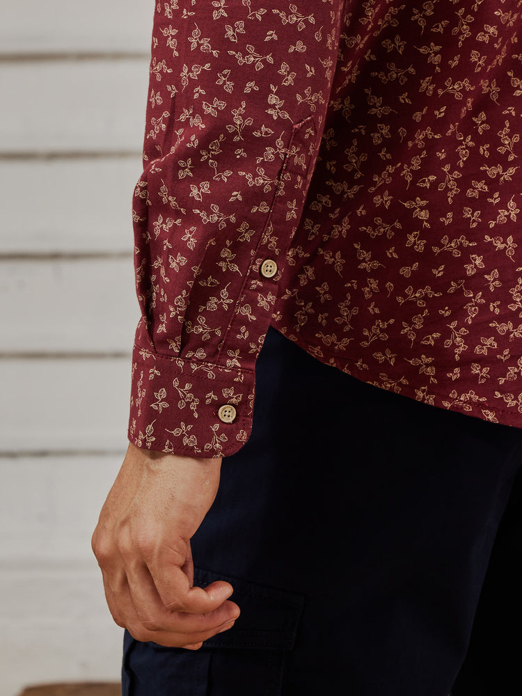 Maroon  Printed  Kurta