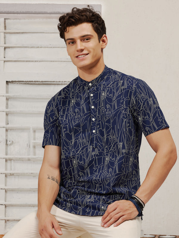 Navy  Printed  Kurta