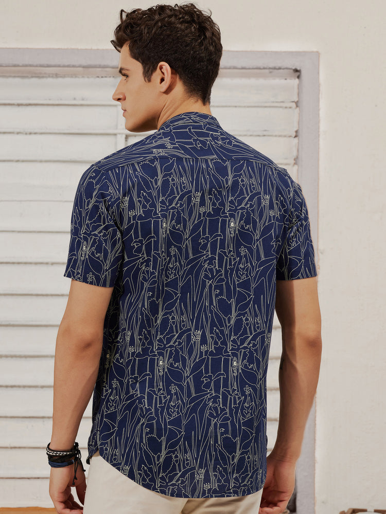 Navy  Printed  Kurta