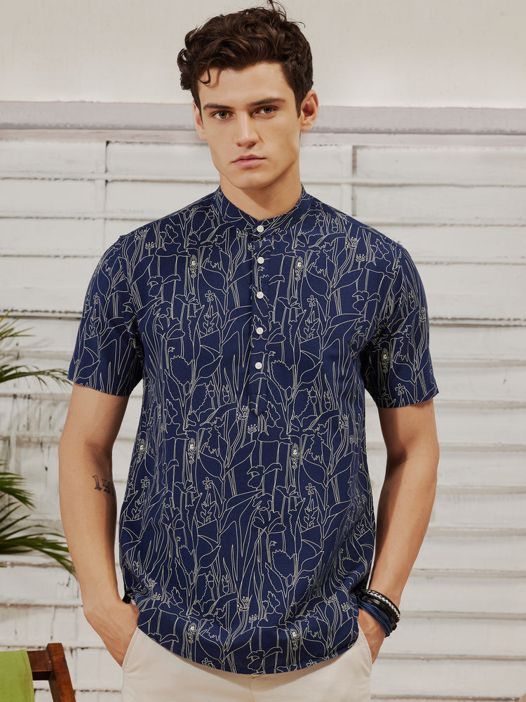 Navy  Printed  Kurta