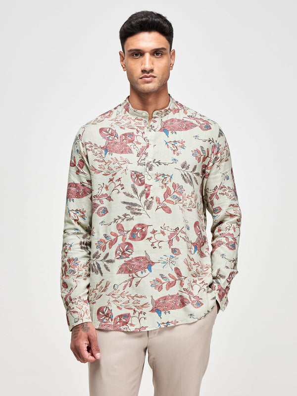 Floral Print Linen Blend Kurta