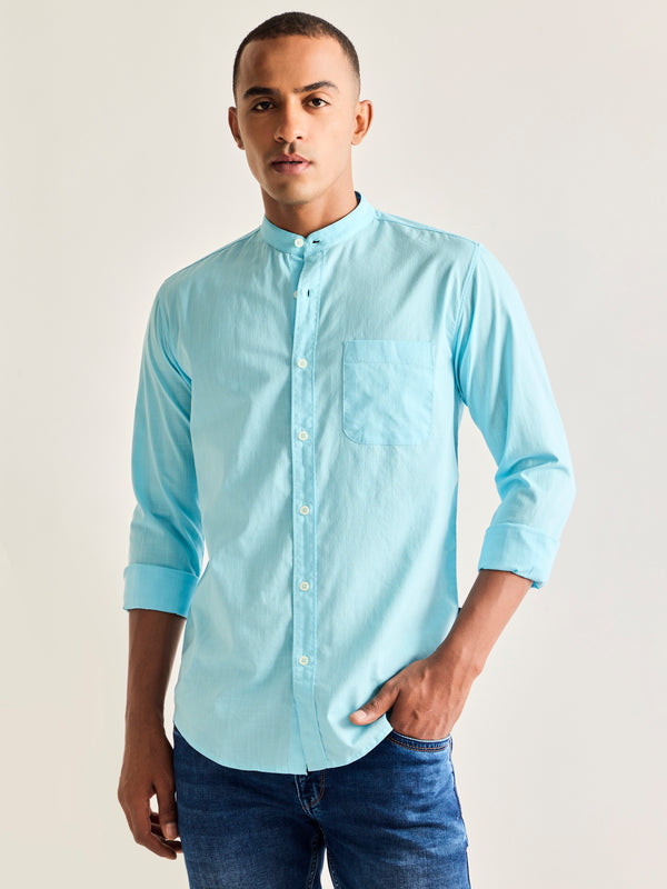 Blue Pure Cotton Solid Shirt