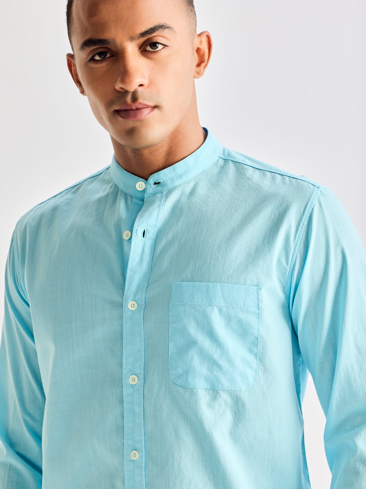 Blue Pure Cotton Solid Shirt
