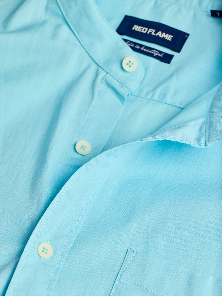 Blue Pure Cotton Solid Shirt