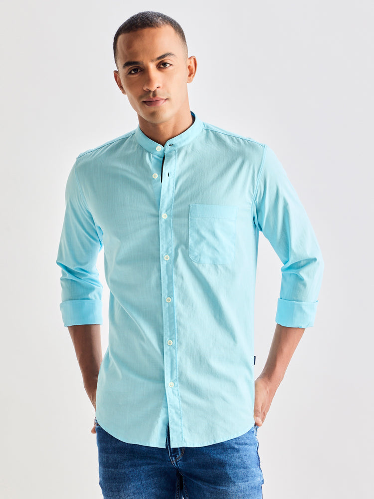 Blue Pure Cotton Solid Shirt