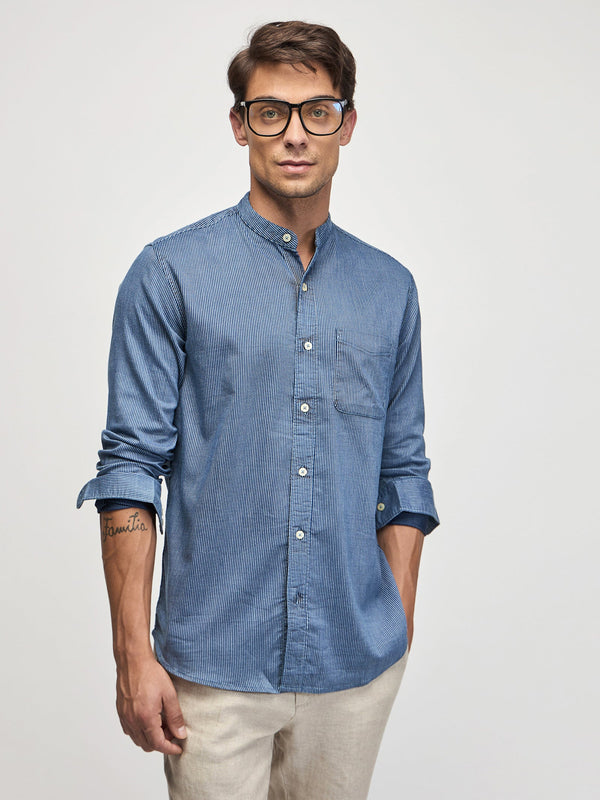Striped Mandarin Collar Shirt