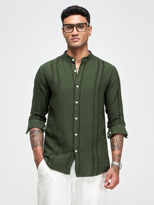 Band Collar Textured Shirt