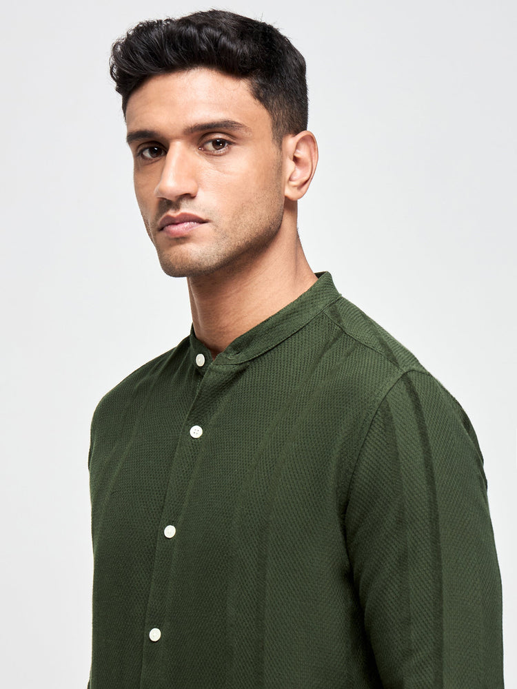 Band Collar Textured Shirt