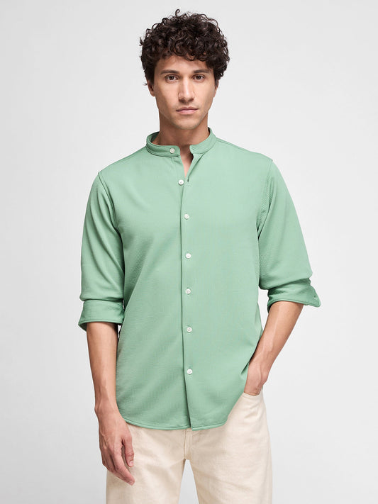 Mandarin Collar Textured Shirt