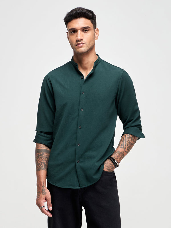 Band Collar Textured Shirt