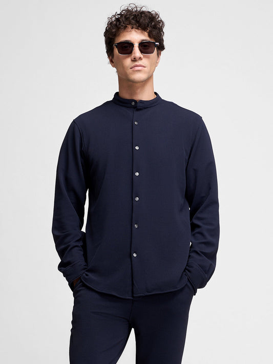 Mandarin Collar Textured Shirt