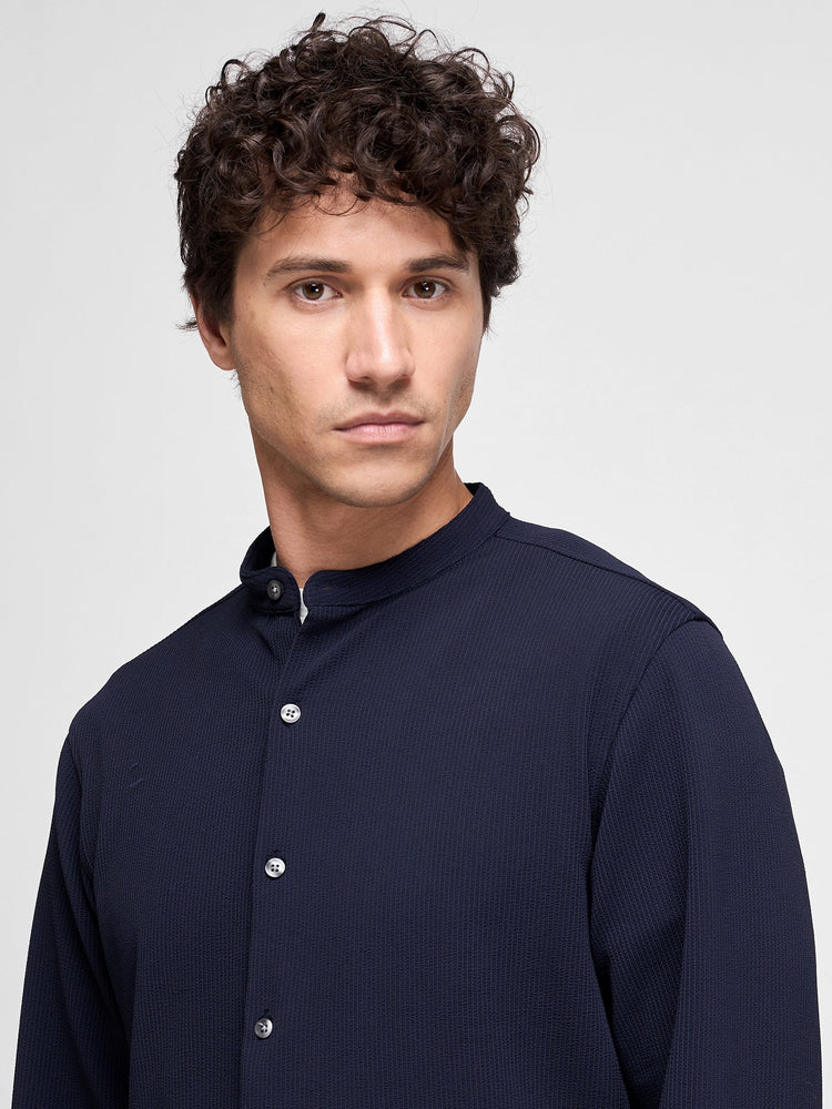 Mandarin Collar Textured Shirt