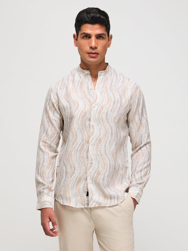 Abstract Print Band Collar Shirt