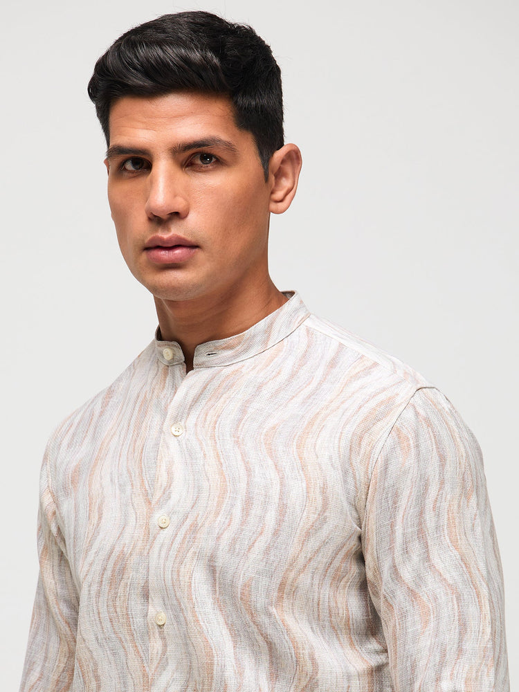 Abstract Print Band Collar Shirt